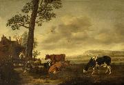 Anthonie van Borssom Landscape with cattle oil on canvas